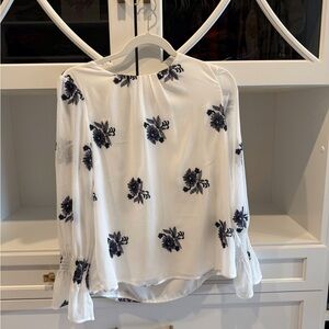 CeCe White Blouse with Black Floral Design
